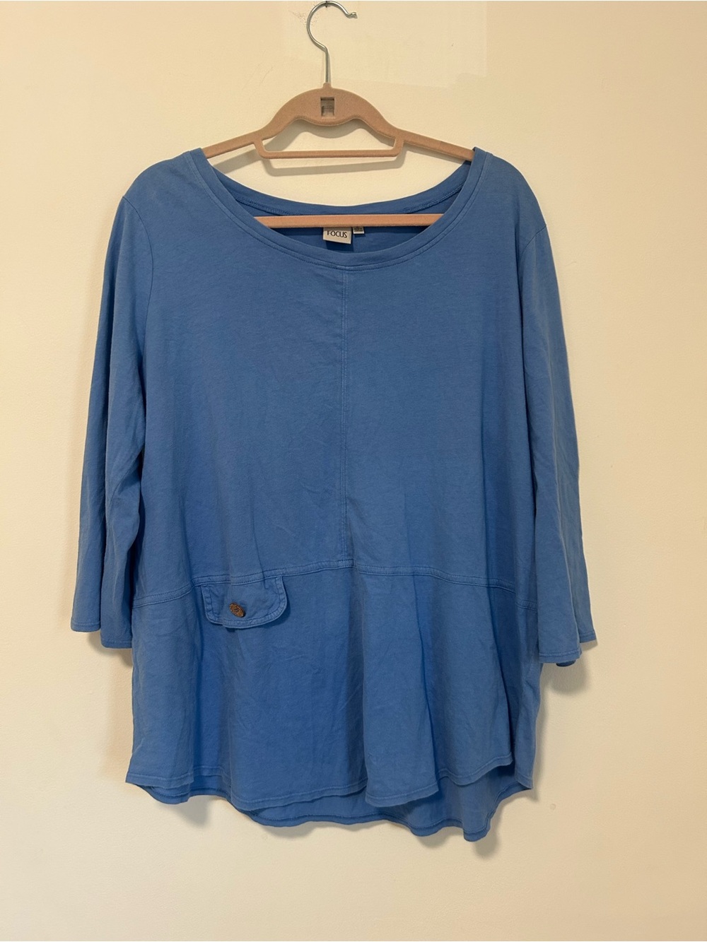 Focus Blue Scoop-Neck Tunic with Button Pocket Detail
